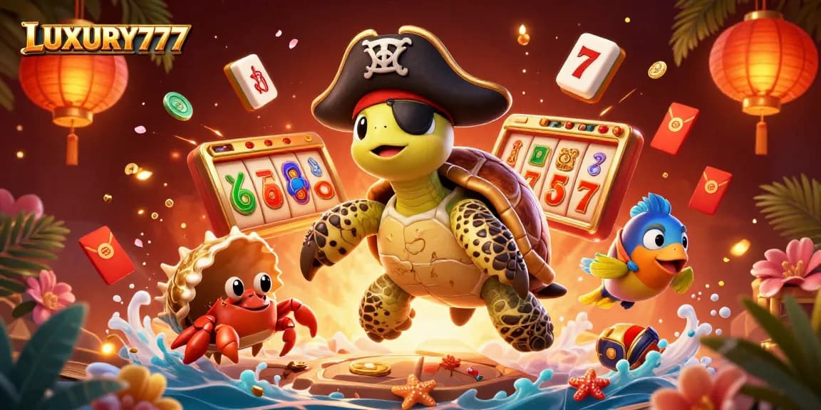 Raih jackpots di LUXURY777 sambil bermain slot bergulir dengan kelompok karakter ceria di latar belakang meriah.