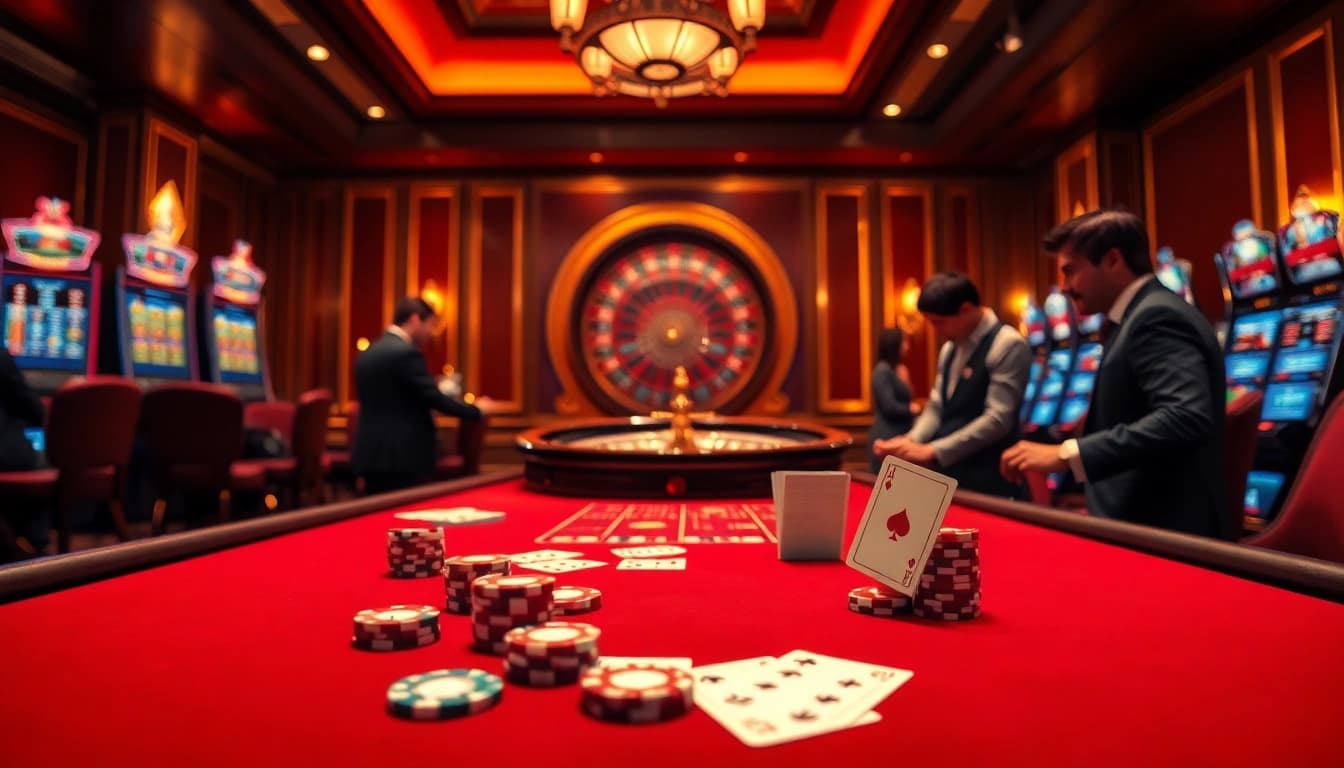 Experience the thrill of RR88 casino with exciting gambling elements like poker chips and roulette.