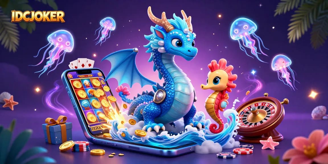 IDCJOKER celebrates the excitement of online slots gameplay with vibrant 3D casino characters and elements.