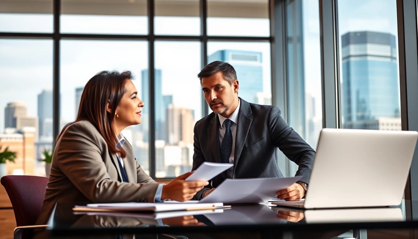 Truck accident attorney Clearwater consulting with a client in a professional setting.