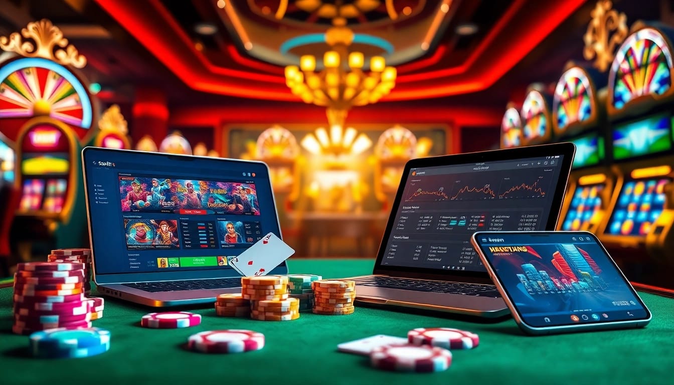 Experience sbobet login excitement with vibrant casino visuals featuring poker chips and betting interfaces.