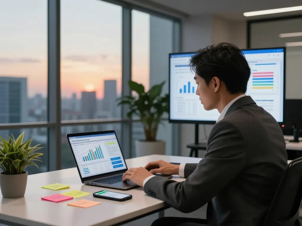 Engaging financial consultant discussing 소액결제현금화 trends with clients in a modern office.