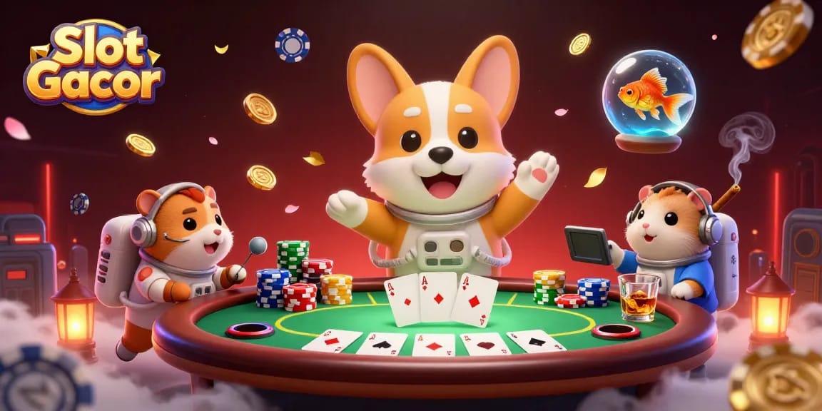 Experience Slot Gacor action with vibrant poker chips and a whimsical casino atmosphere.
