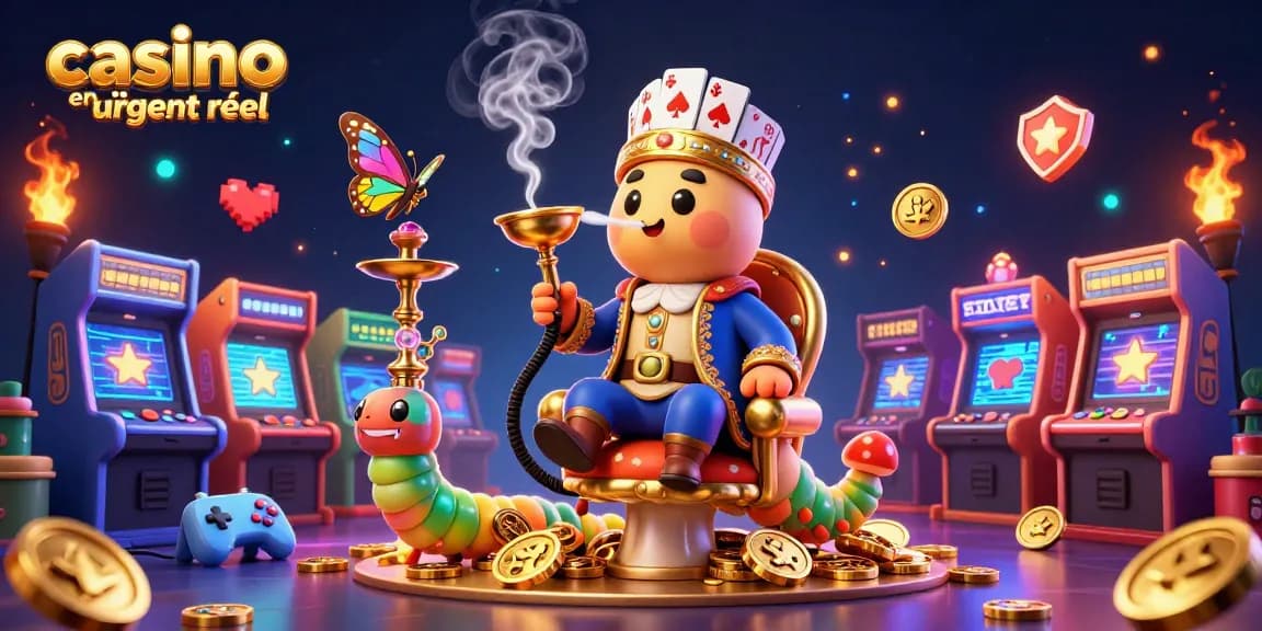 Jouer à des jeux de casino en ligne argent réel avec des éléments colorés et captivants dans une illustration vibrante.