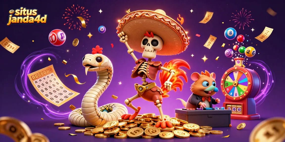 situs janda4d menampilkan skeleton mariachi dan karakter lainnya merayakan kemenangan imersif di kasino.