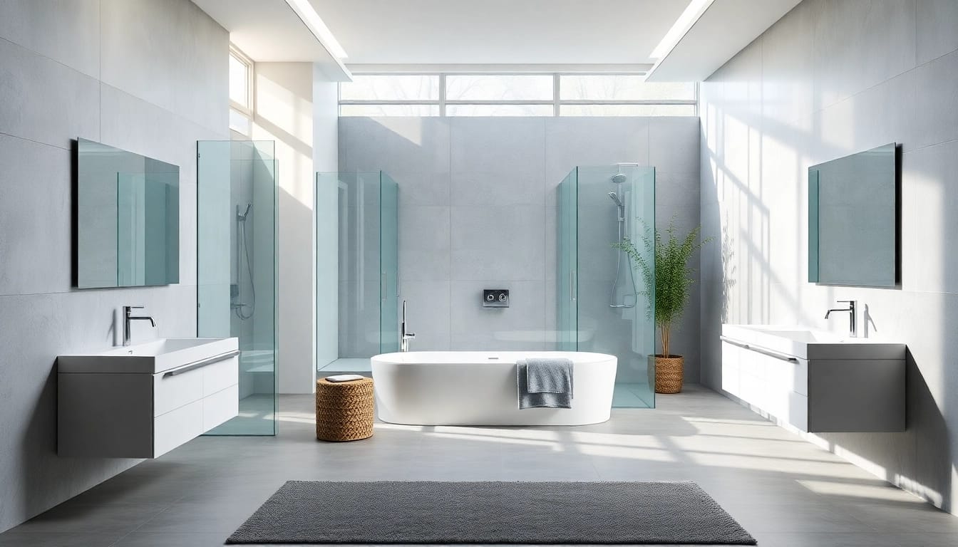 Erleben Sie die hochwertige Badezimmerausstattung von sonni sanitär GmbH mit eleganten Duschwänden und modernen Armaturen.