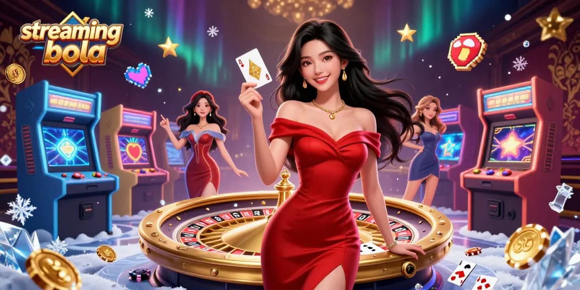 Enjoy streaming bola in this ultra-detailed 3D illustration featuring casino elements and vibrant, dynamic scenes.