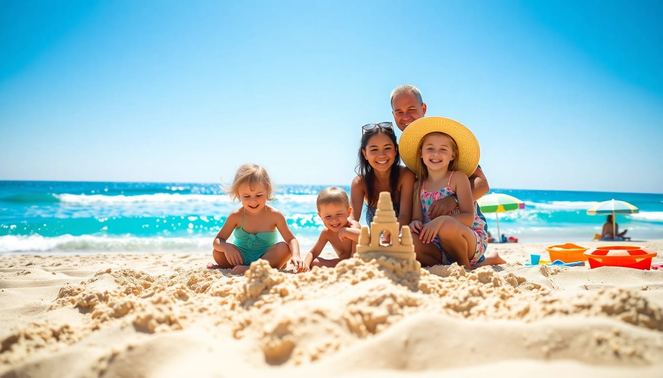 Cabo family activities at the beach with kids enjoying sandcastles and sunlight