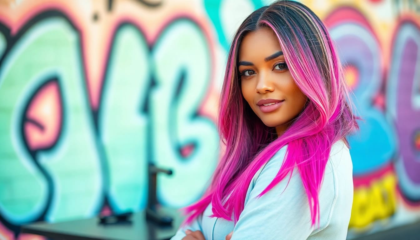 Sew in weft hair extensions displayed on a confident model outdoors, highlighting texture and style.
