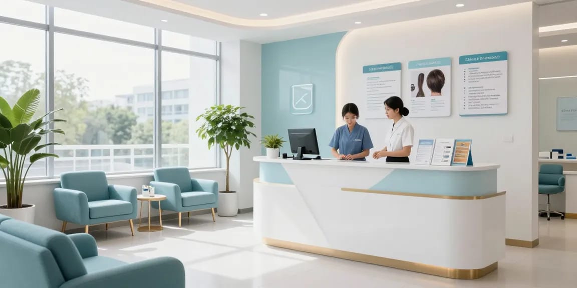 "Hair transplant Turkey price services in a welcoming health clinic, showcasing patient care and professional doctor consultations."