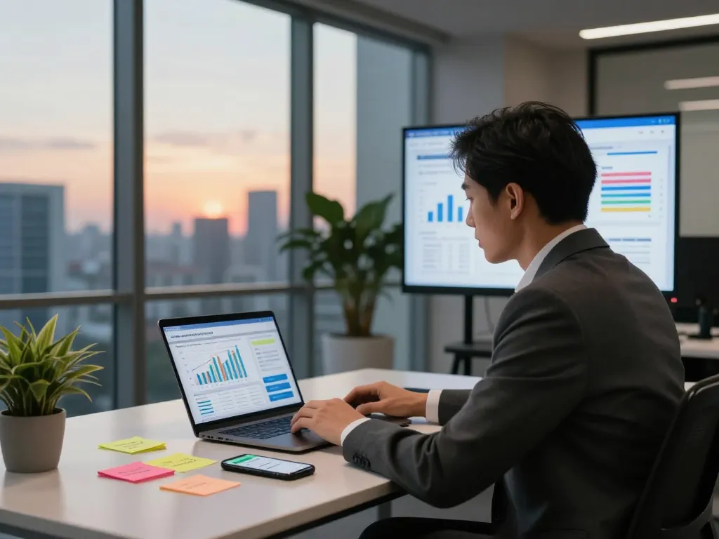 Engaging financial consultant discussing 소액결제현금화 trends with clients in a modern office.