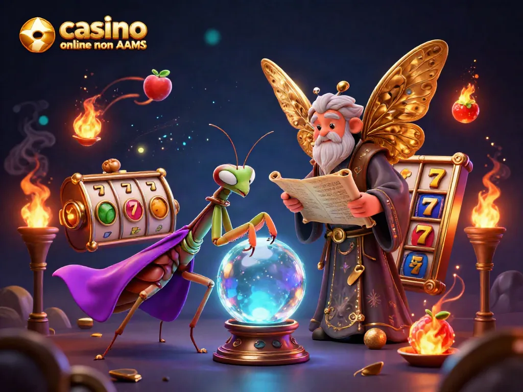 Gioca nei migliori casino online non AAMS con una varietà di slot e jackpot in un'illustrazione vivace.