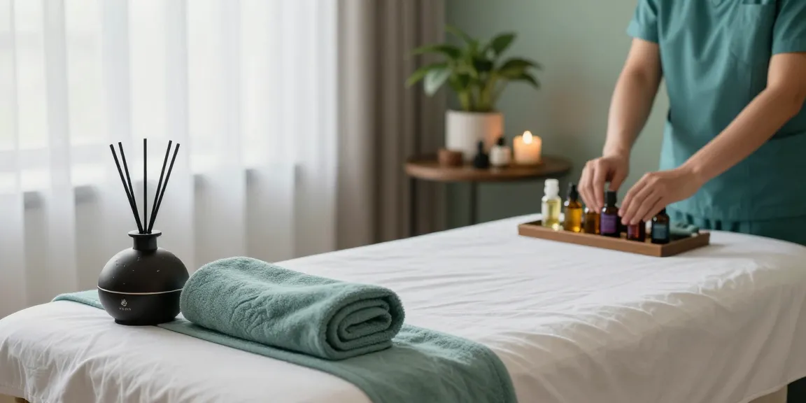 Relaxing 창원마사지 spa environment with essential oils and soft lighting.