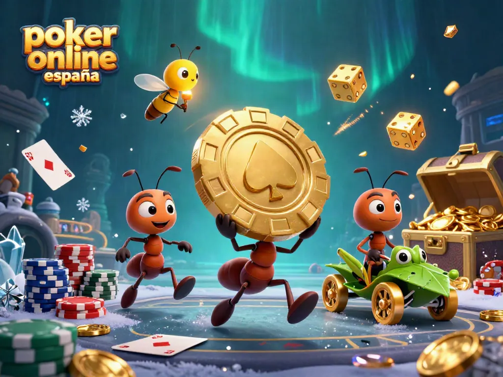 Juega al póker online en España con estrategias emocionantes y oportunidades de ganar en una dinámica ilustración 3D.