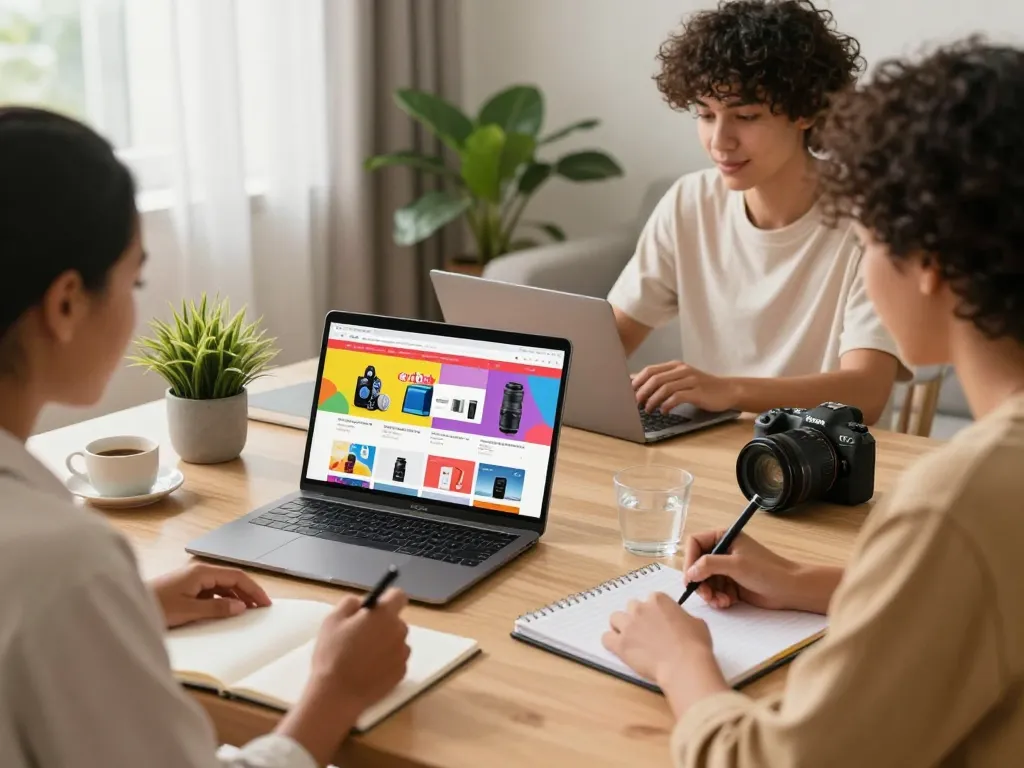 Online shopping scene showing hubet88com products enticingly featured on devices.