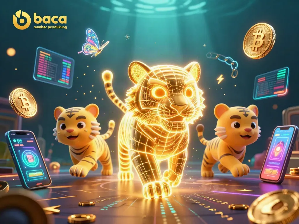 Gambaran slot digital menarik dengan harimau bercahaya dan elemen kripto, baca sumber pendukung.