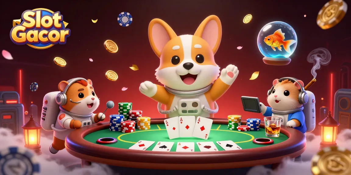 Experience Slot Gacor action with vibrant poker chips and a whimsical casino atmosphere.