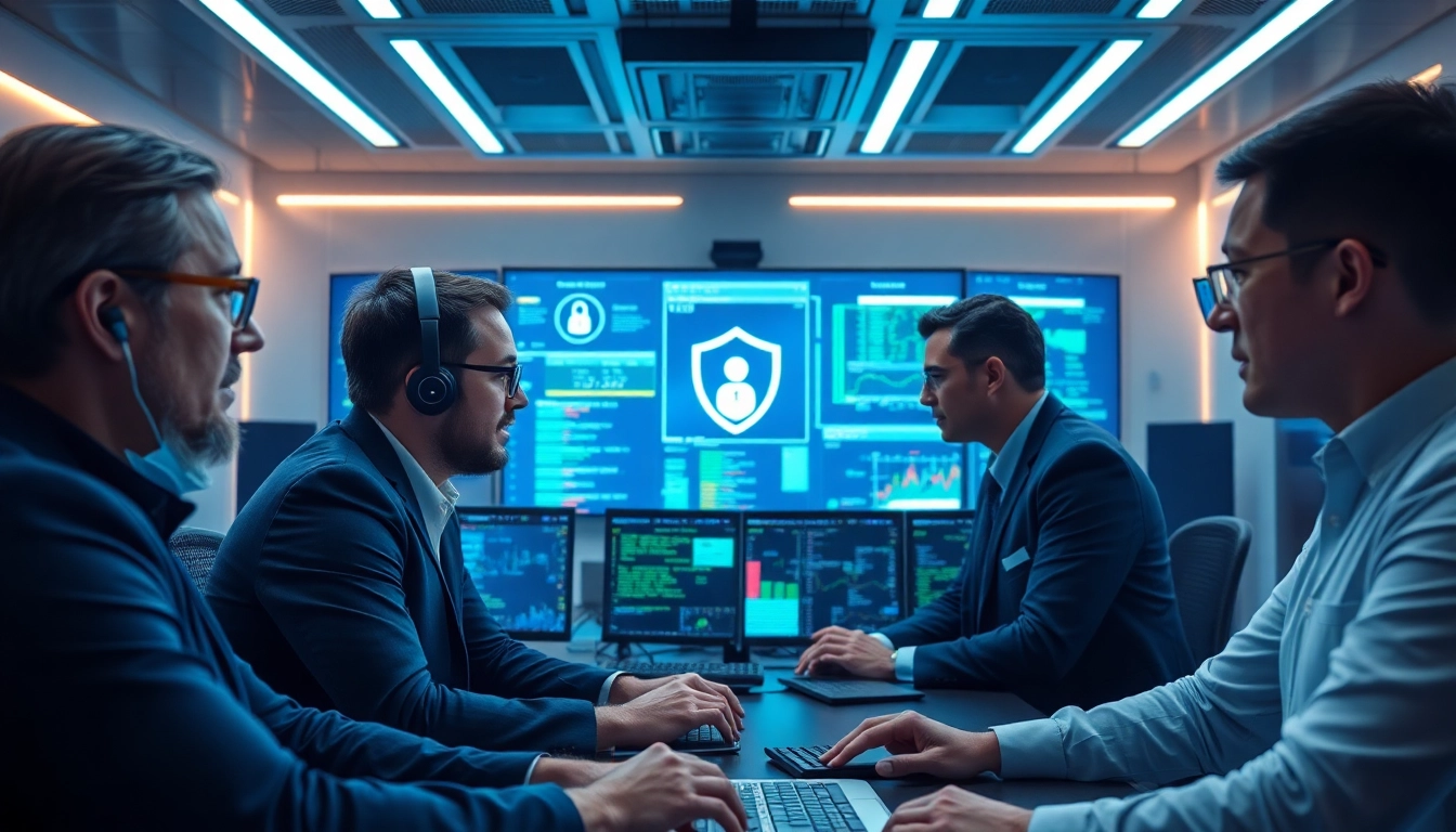 Efficiently securing networks with managed cybersecurity services showcased in a control room.