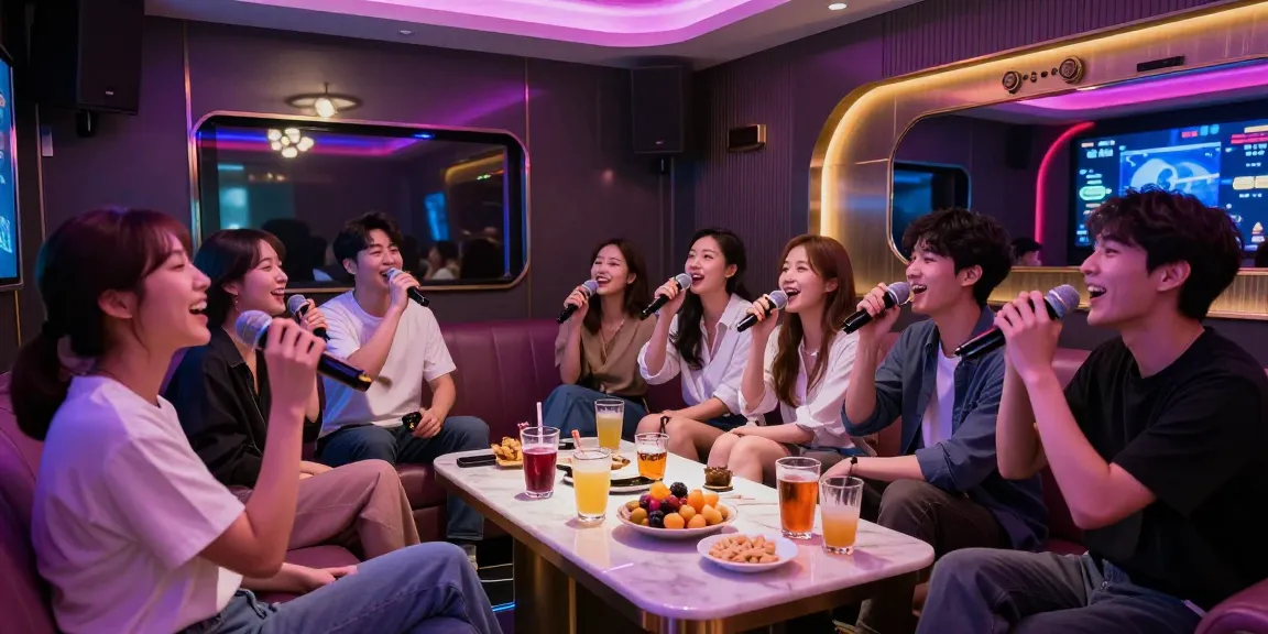 Exciting 인천쓰리노 nightlife experience in a stylish karaoke room with vibrant lighting.