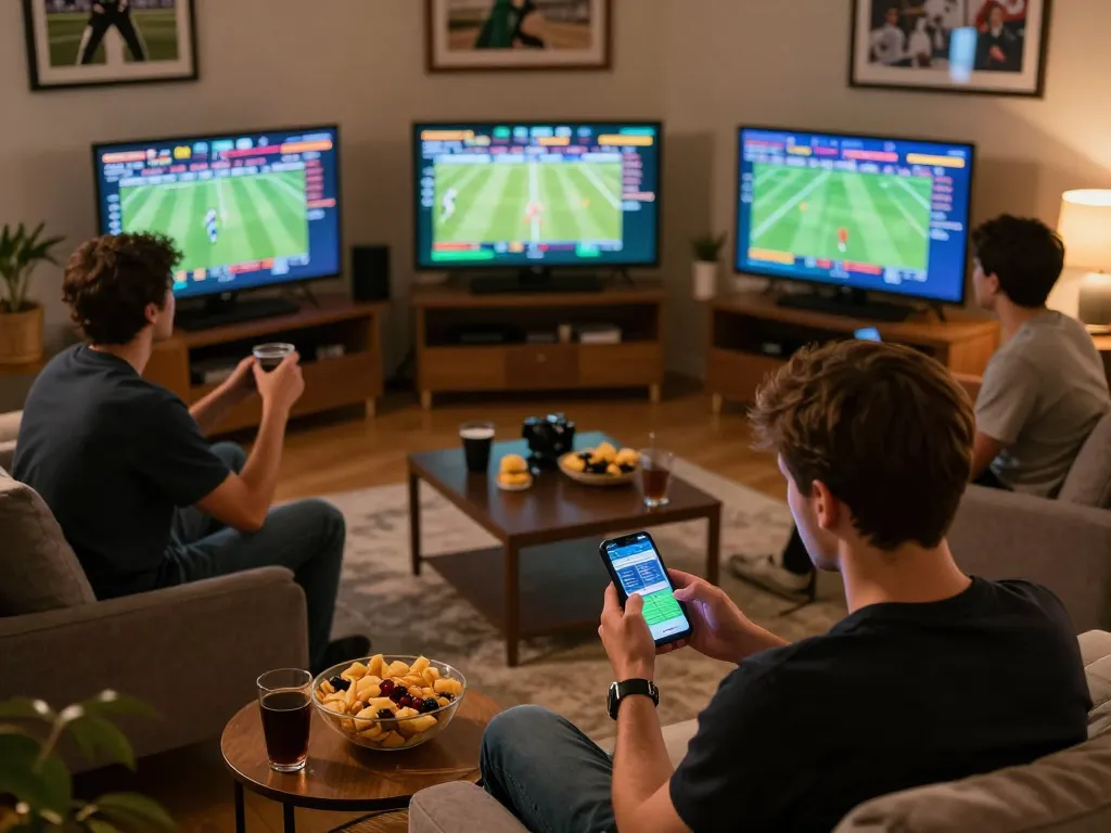Engaging in sports betting with keonhacai 5 app on mobile device in cozy home setting