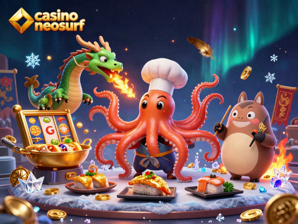 Profitez du meilleur casino en ligne Neosurf avec une scène dynamique de personnages de jeu dans un décor captivant.