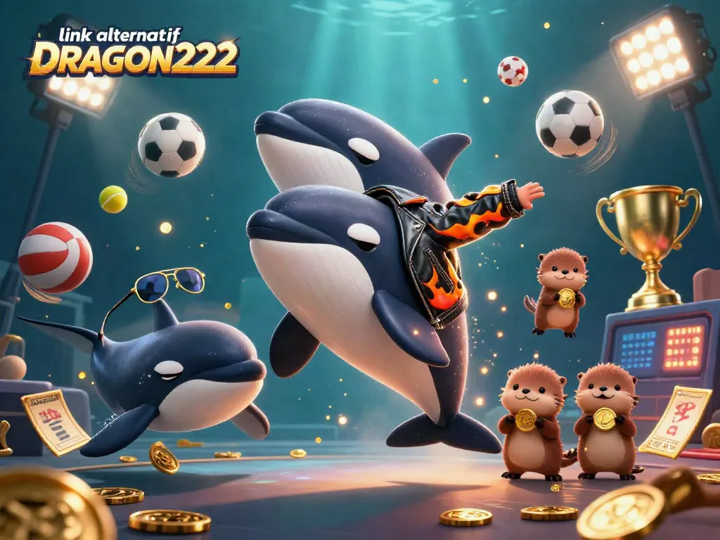 Watch the exciting action unfold with link alternatif DRAGON222 in this vibrant gaming scene featuring playful sea creatures.