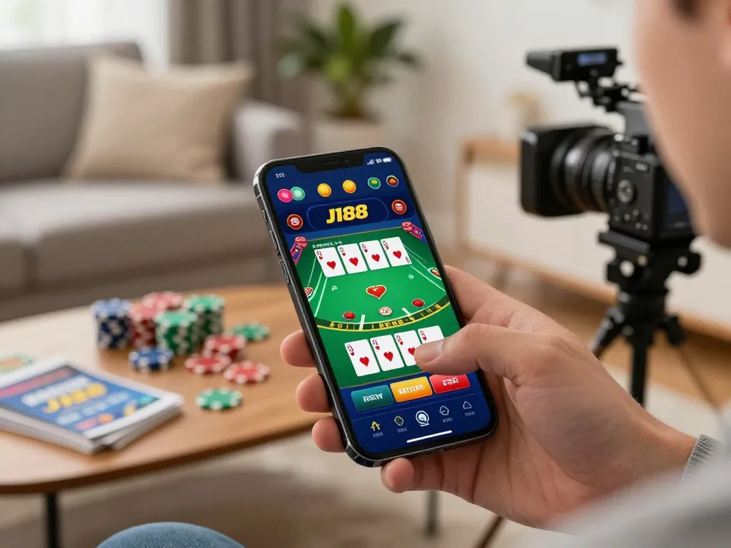 Player enjoying the J188 online casino app on their smartphone while engaging in live blackjack.