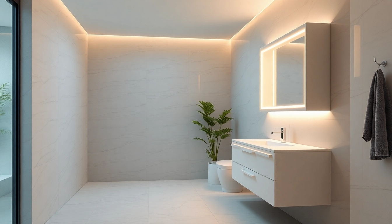 Showcase of illuminated bathroom cabinets featuring sleek modern design, enhancing elegant bathroom decor.