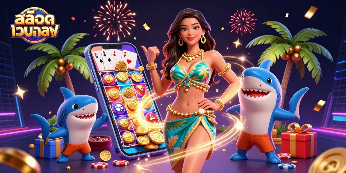 Play สล็อตเว็บตรง with excitement as the glamorous beach goddess joins the fun in a vibrant casino scene.