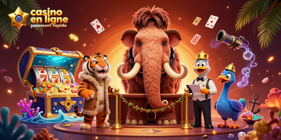 Profitez de la scène animée avec un mammouth vigile et un VIP dans un casino en ligne paiement rapide.