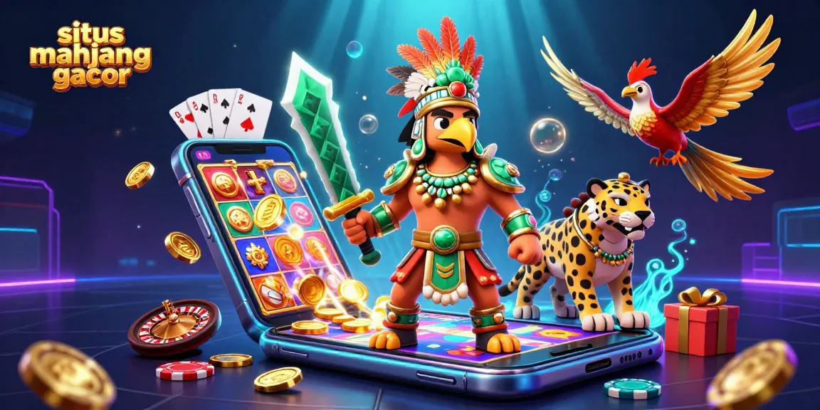 Engage with situs mahjong gacor featuring vibrant 3D illustrations of warriors and casino games.