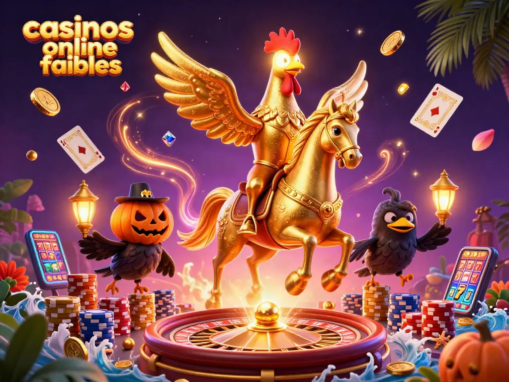 Disfruta de los casinos online fiables con una ilustración colorida de juegos de azar y fantásticos personajes.