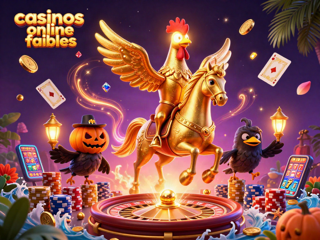 Disfruta de los casinos online fiables con una ilustración colorida de juegos de azar y fantásticos personajes.