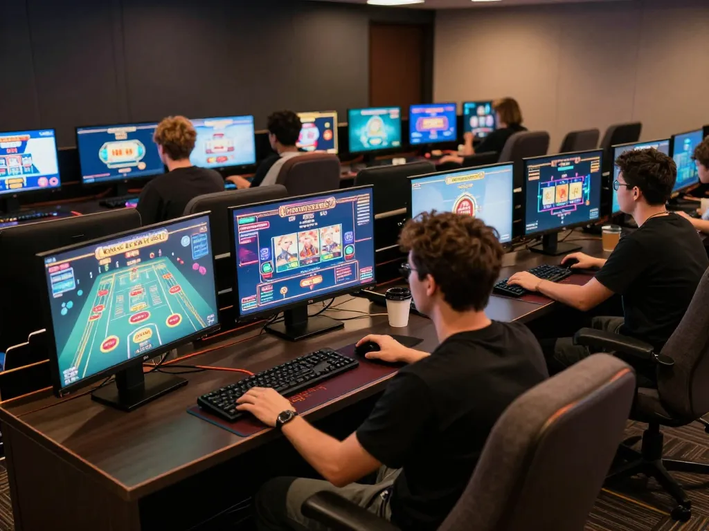 Engaged player exploring NK 88 online casino games on multiple screens in a modern setup