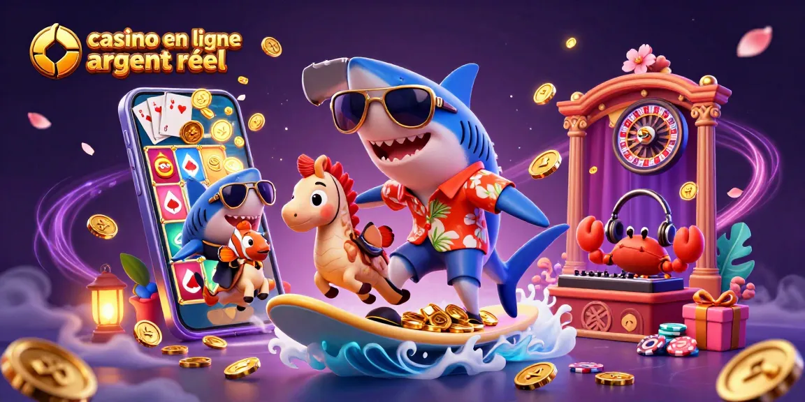 Profitez d'une expérience captivante sur un casino en ligne argent réel avec des personnages marins dans une illustration dynamique.