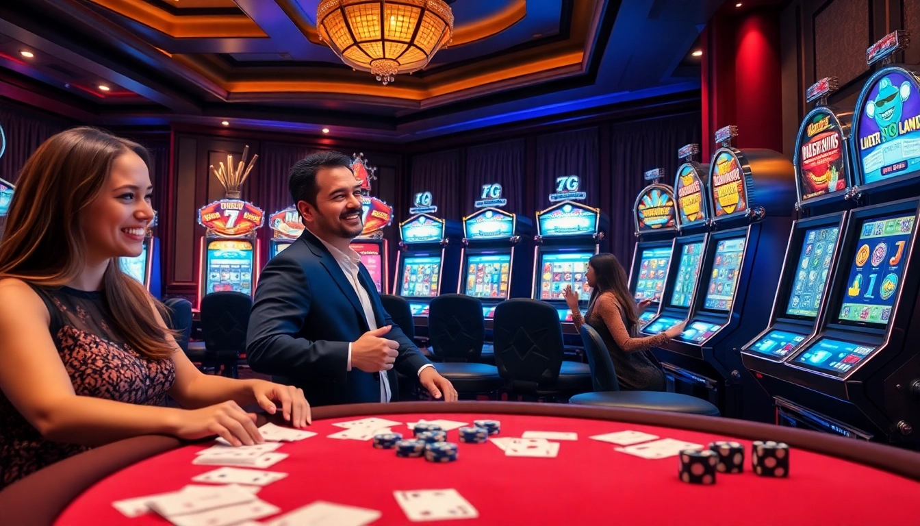 Experience the excitement of pg slot demo in a vibrant casino scene with engaging slot machines and players.