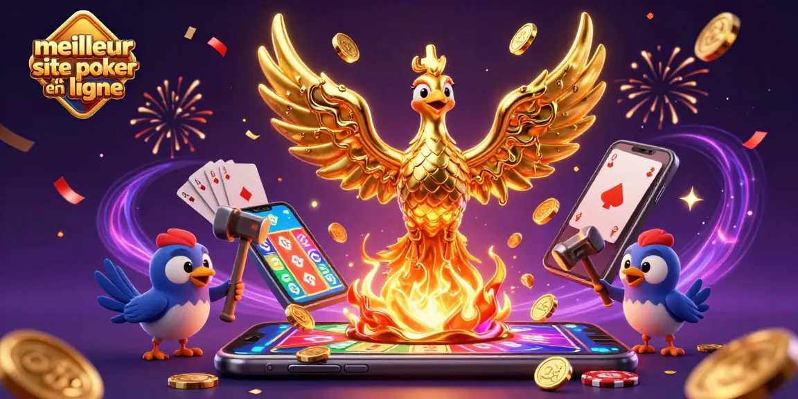 Jouez sur le meilleur site de poker en ligne avec des personnages animés célébrant des gains et des jeux excitants.