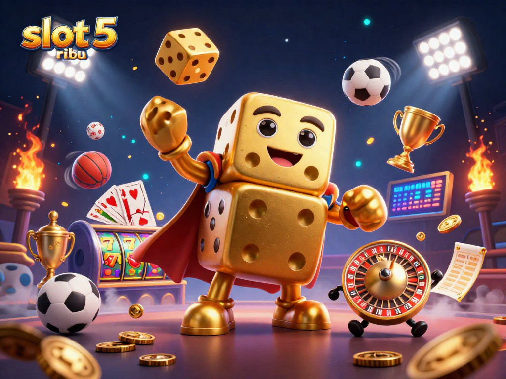 Experience the thrill of slot 5 ribu with golden dice golem juggling and vibrant gaming elements.
