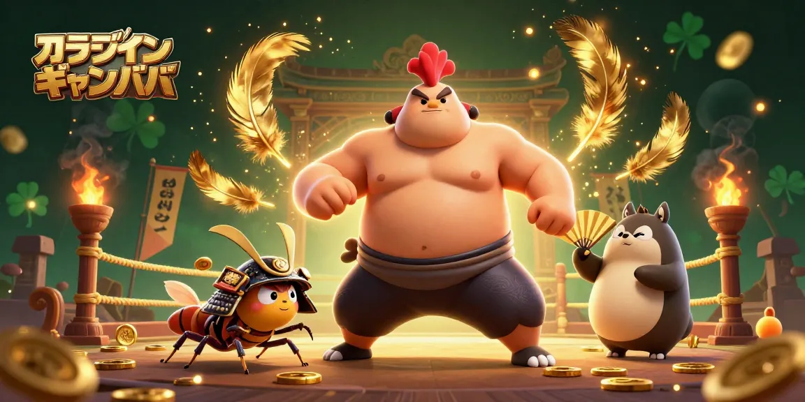 オンライン ギャンブルの舞台で、力強い相撲ロースターと戦うクリケットがダイナミックに演技する情景