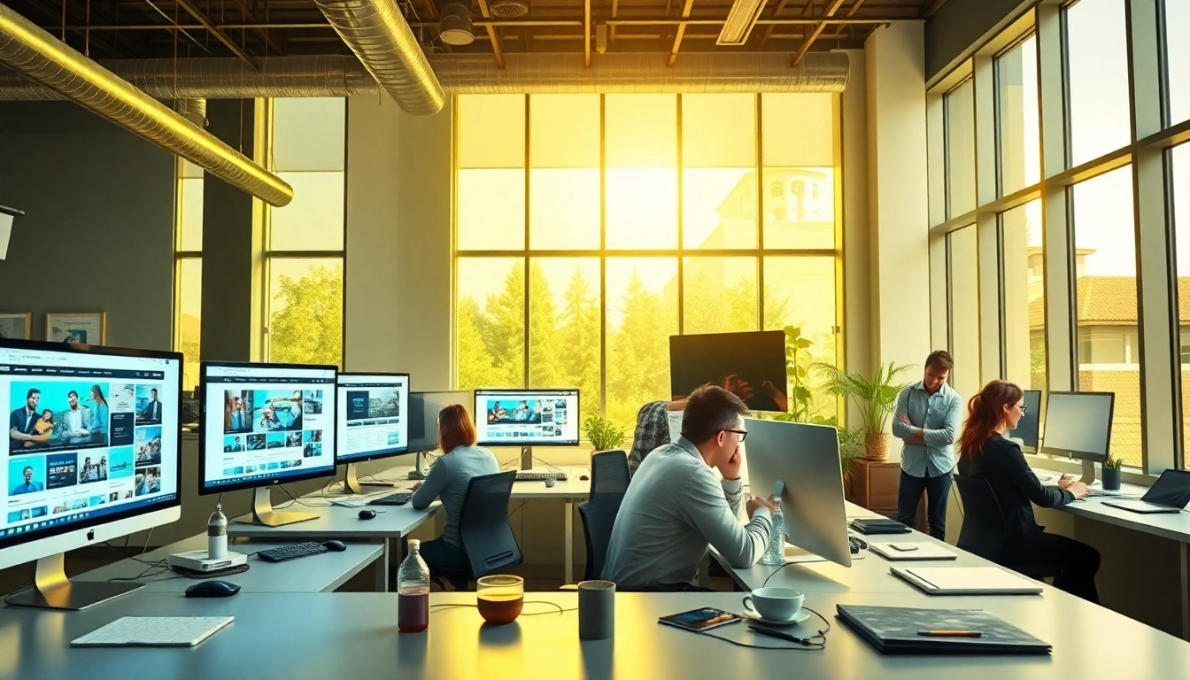 Crafting creative web design edmonton with a collaborative team in a modern workspace.