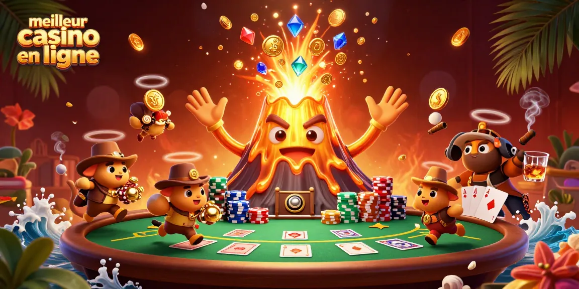 Découvrez le meilleur casino en ligne avec un volcan doré éruptant de trésors et des animaux explorateurs.