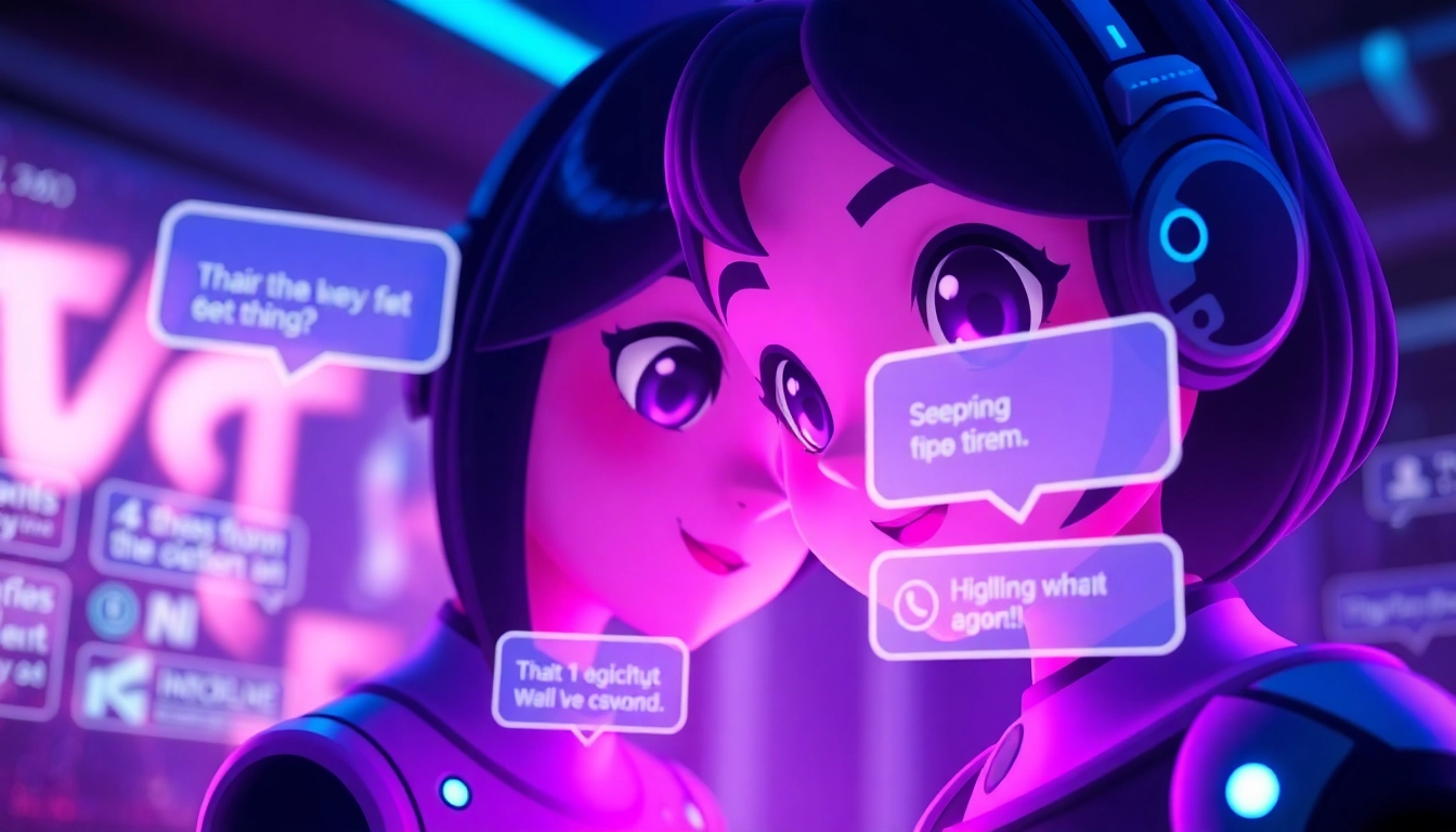 Dynamic AI chat interface showcasing character AI NSFW interactions with vibrant characters.