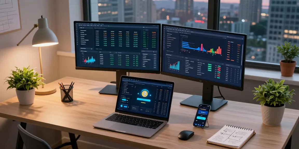Cloud mining passive income strategies visualized in a tech-focused urban home office with cryptocurrency charts and wallet apps.
