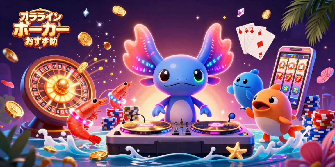 オンライン ポーカー おすすめのシーンで金色のコインや宝石が舞う、個性的なキャラクターたちのダイナミックなコラージュ