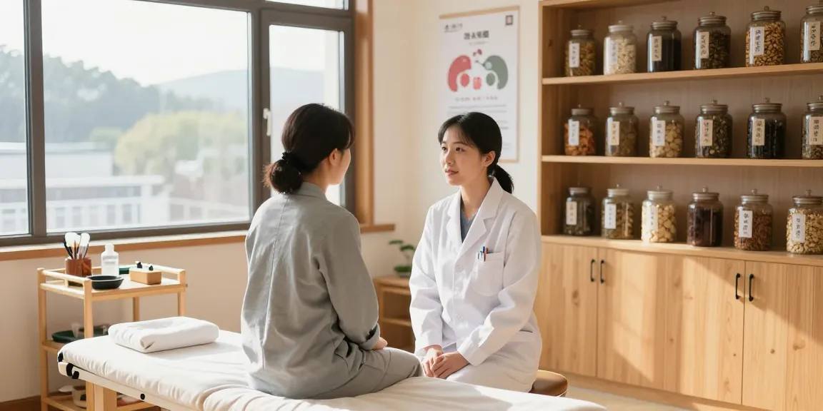 Consultation at 수원한의원 clinic showcasing holistic health practices with a warm atmosphere.