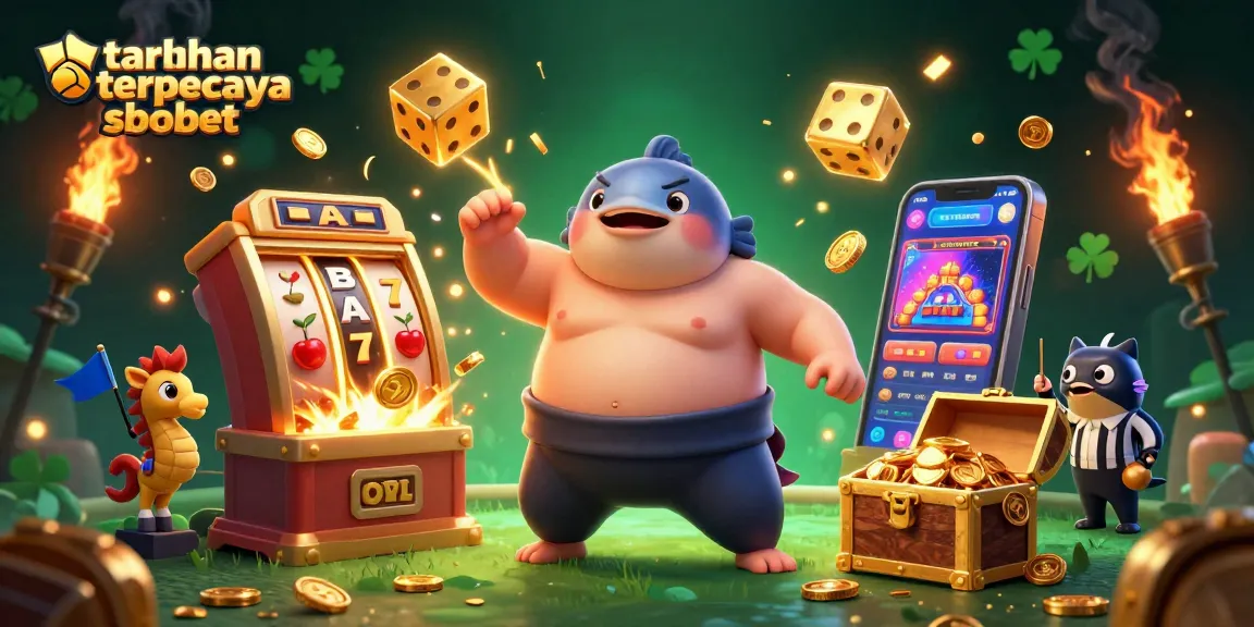 Experience taruhan terpercaya sbobet with a dynamic underwater casino scene featuring a fugu, catfish referee, and gold explosions.