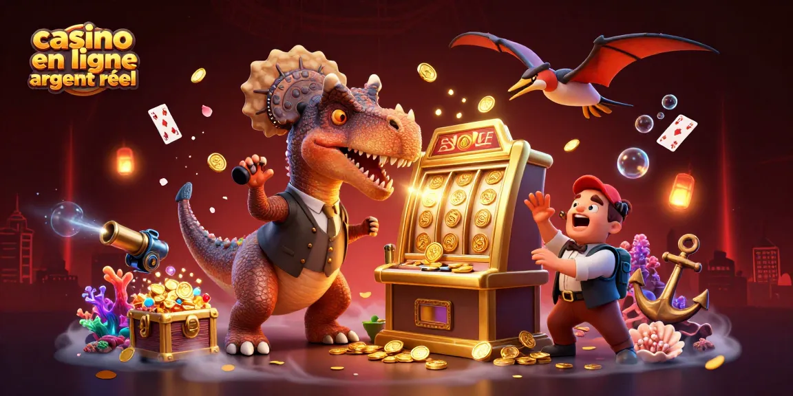 Machine à sous dorée avec des personnages de casino en ligne argent réel attrapant des pièces d'or volantes.