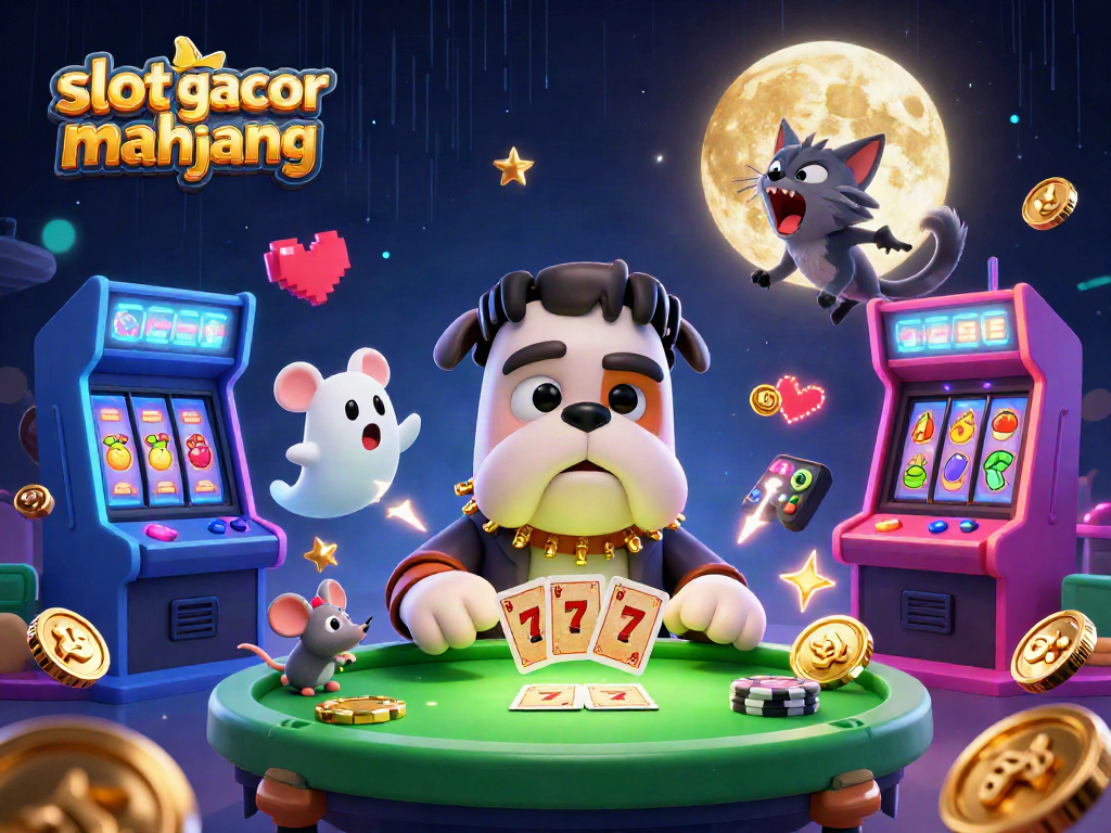 Engage with slot gacor mahjong at a vibrant, animated casino scene featuring unique characters and elements.
