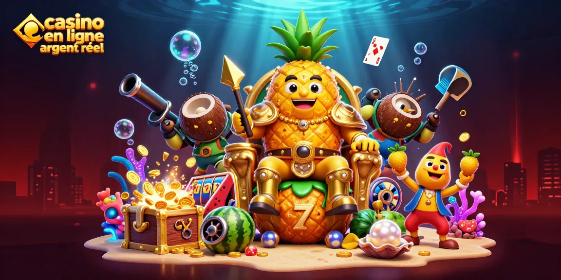 Jouez au casino en ligne argent réel avec le roi ananas dans une scène colorée pleine d'action.
