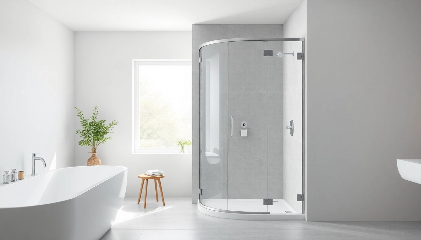 Elegant corner shower screen frameless enhancing modern bathroom design with bright natural lighting.
